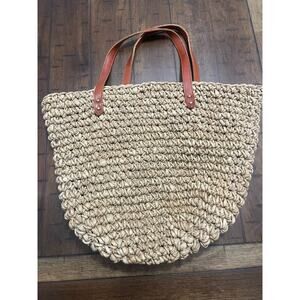 J. Jill Brown Women’s Woven Straw Tote Handbag Beach/hat tan combo .